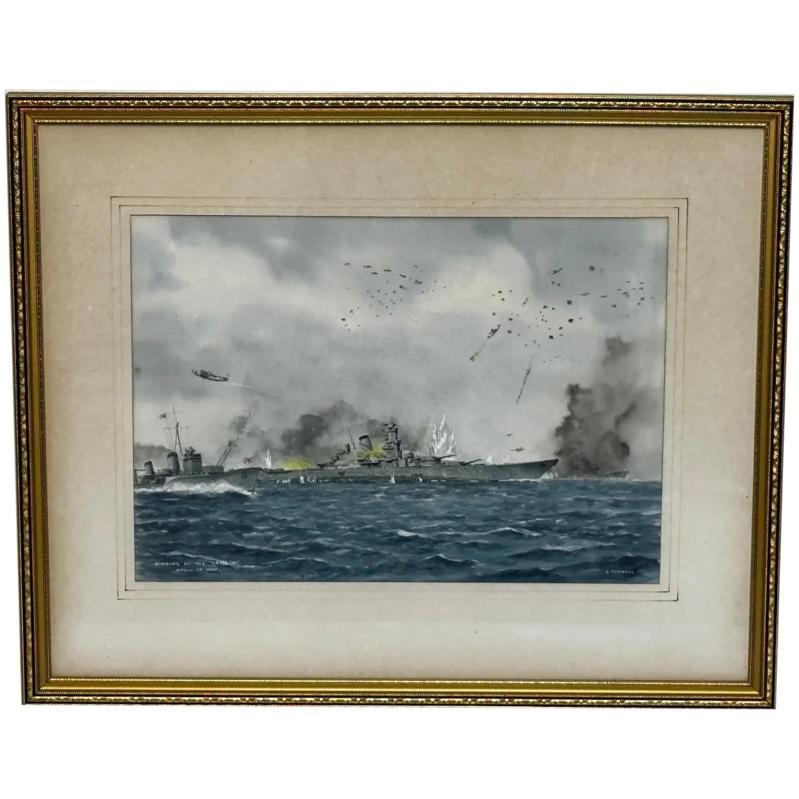 Eric Tufnell 1963 WWII Naval Watercolour of Battleship Yamato (1 of 14) Eric Tufnell 1963 WWII Naval Watercolour of Battleship Yamato (1 of 14)