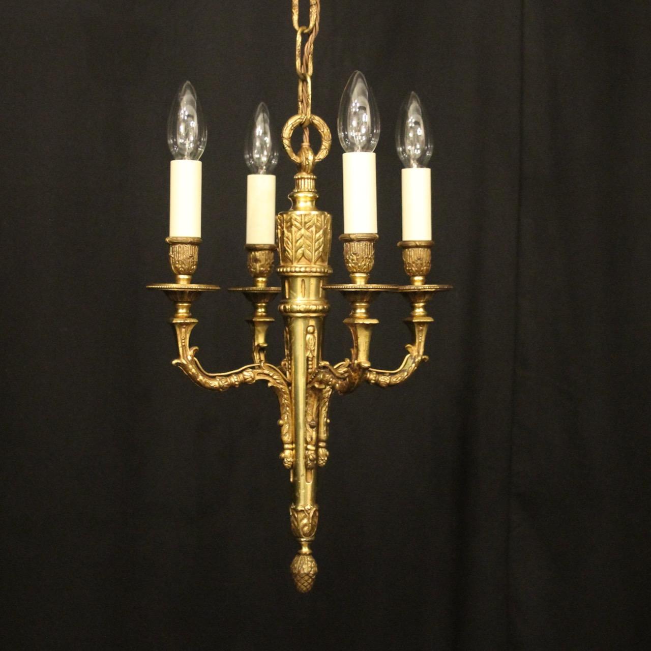French Gilded Brass 4 Light Chandelier (1 of 10)