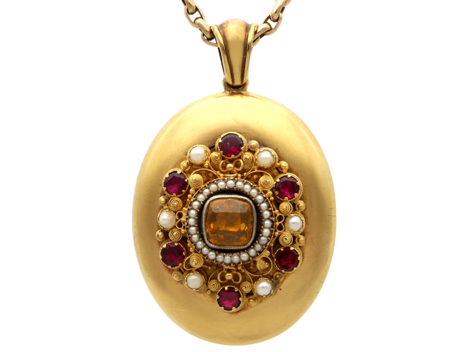 Antique 1.64ct Citrine, 1.82ct Garnet, Pearl, Seed Pearl & 18ct Yellow Gold Locket c.1860 (1 of 11)