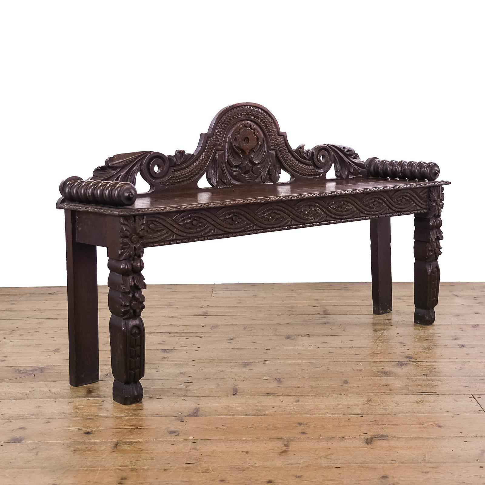Victorian Antique Carved Oak Hall Bench (1 of 8)