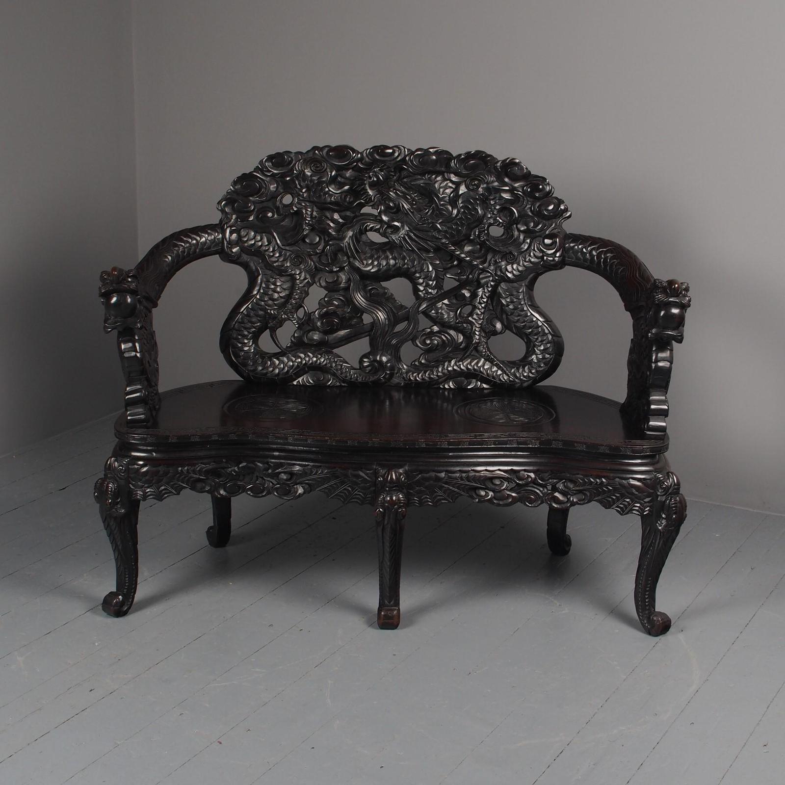 Antique Chinese Carved Hardwood Hall Bench (1 of 20)