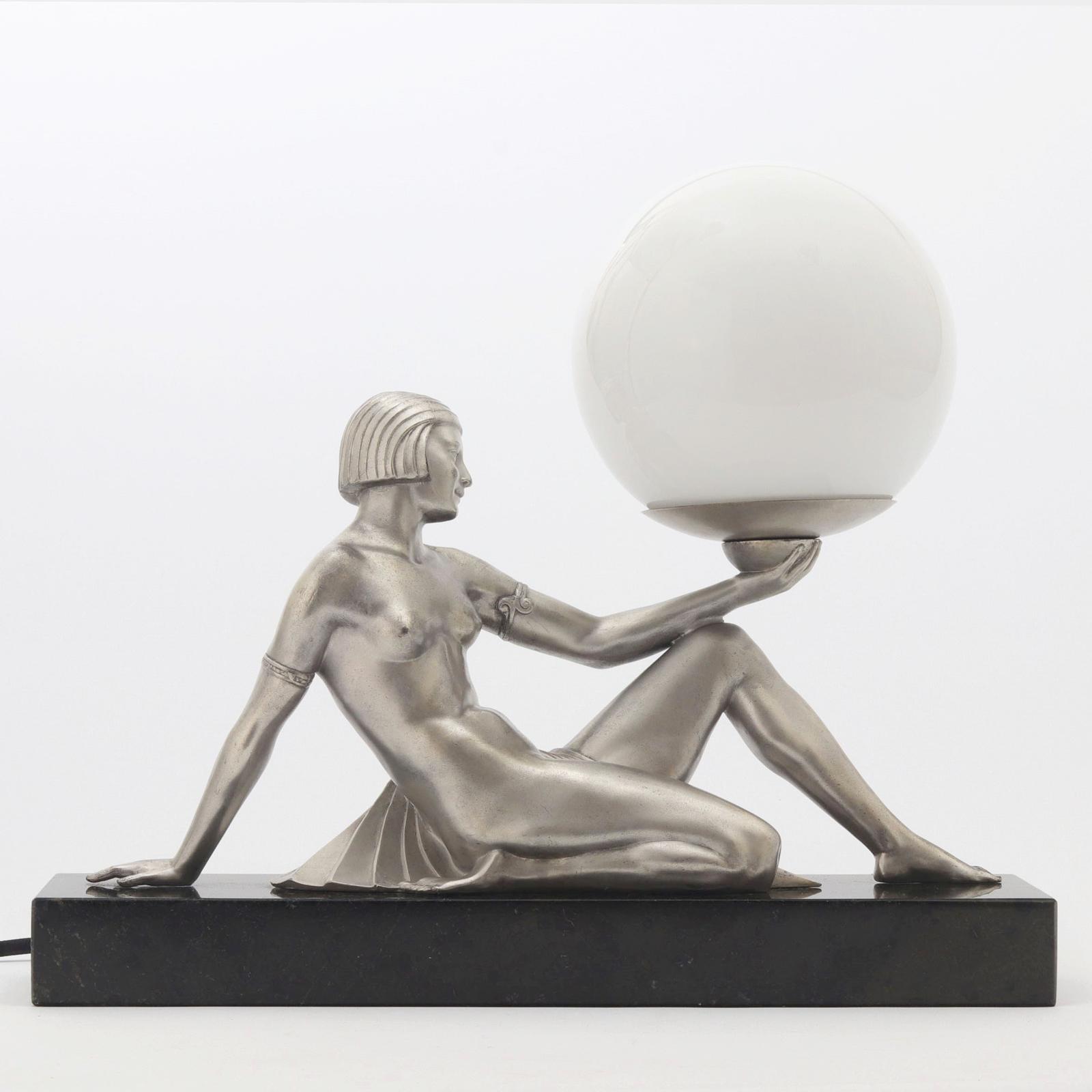 Art Deco Silvered Figural Lamp with Globe Shade on Marble Base c.1930 (1 of 10) Art Deco Silvered Figural Lamp with Globe Shade on Marble Base c.1930 (1 of 10)