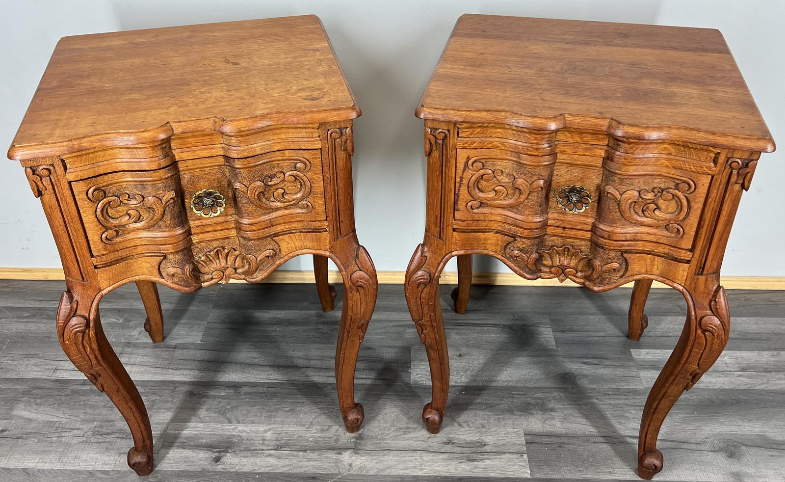 Pair of Vintage French Oak Bedside Tables Nightstands Ornate Cabinets (1 of 11)