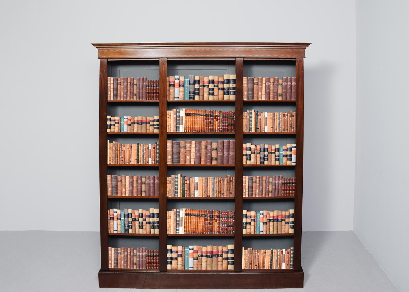 Late Victorian, Inlaid Mahogany, Sheraton-style Three-section Open Bookcase with Adjustable Shelves (1 of 7) Late Victorian, Inlaid Mahogany, Sheraton-style Three-section Open Bookcase with Adjustable Shelves (1 of 7)