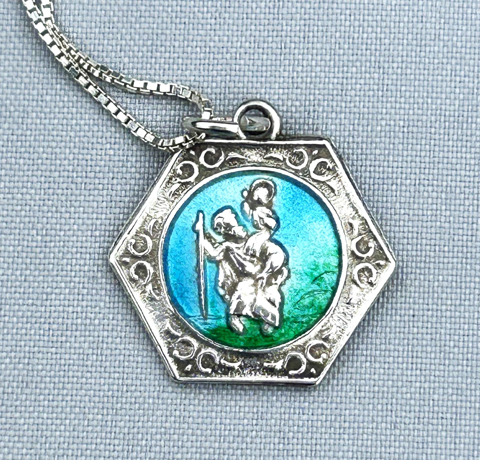 Silver & Enamel St. Christopher & Chain (1 of 6) Silver & Enamel St. Christopher & Chain (1 of 6)