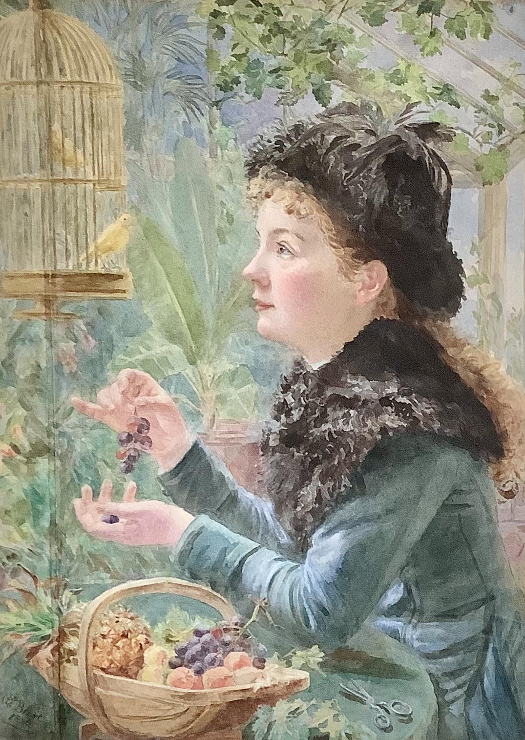 Maria E .Simpson Watercolour ‘feeding the canary’ (1 of 2)