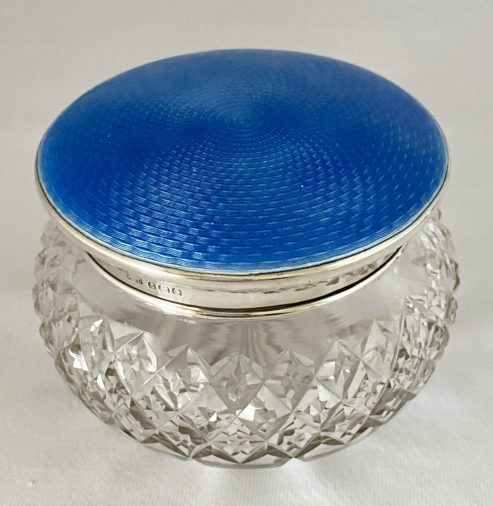 Blue Guilloche Enamel on Silver Powder Bowl - Biringham 1931 (1 of 9)