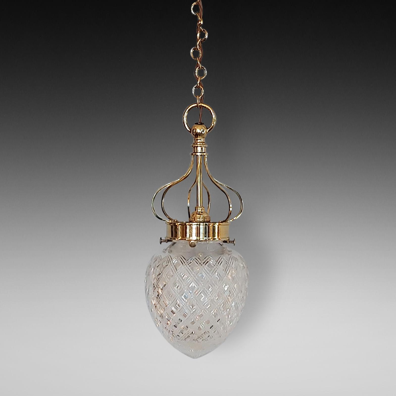 Early 20thc Cut Crystal and Brass Ceiling Lamp (1 of 8)
