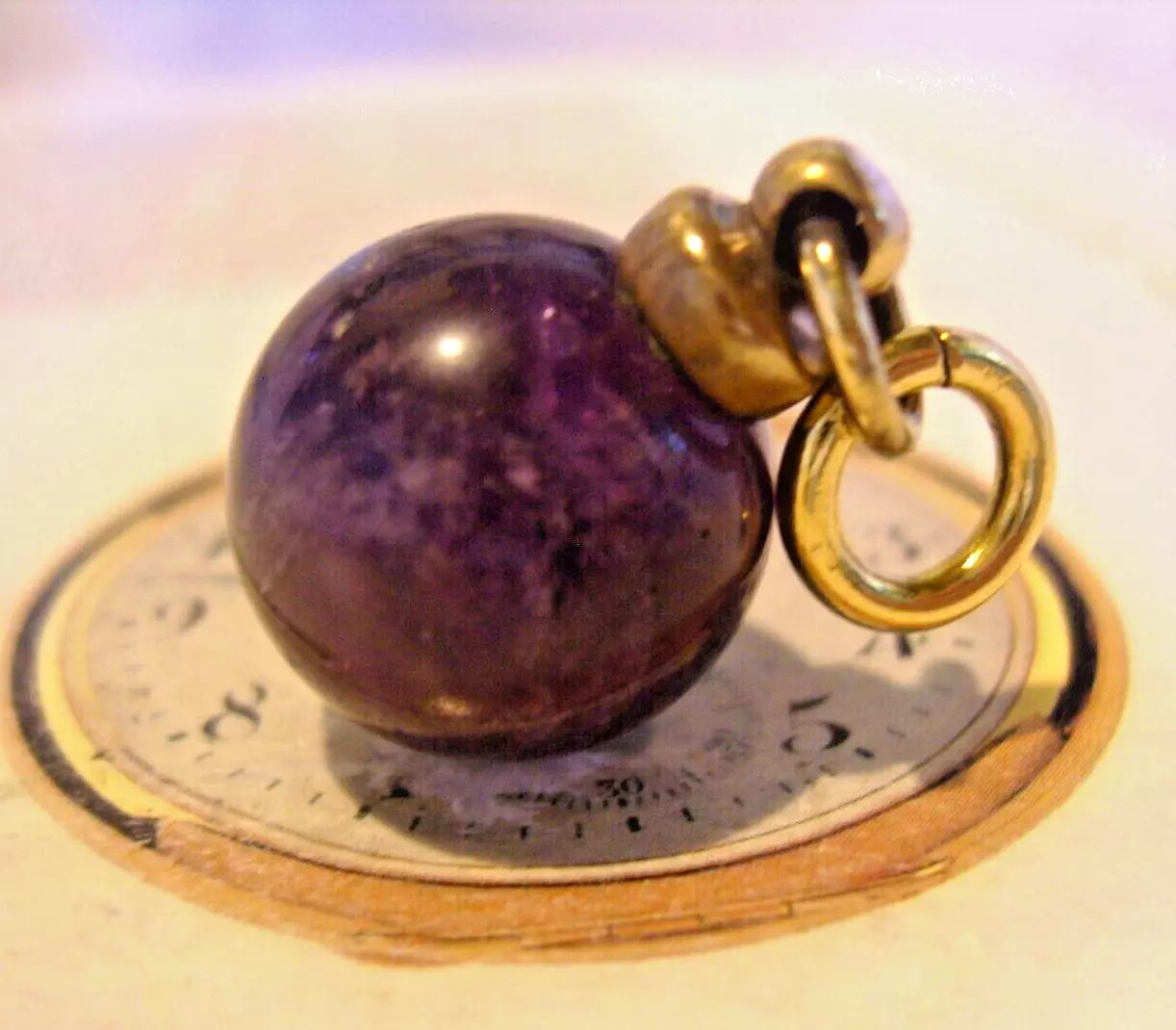 Pocket Watch Chain Ball Fob Victorian Amethyst Stone Antique Chunky 1890s Fob (1 of 10)