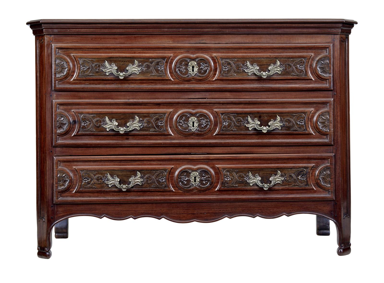 19th Century Carved Walnut French Provincial Commode (1 of 10)