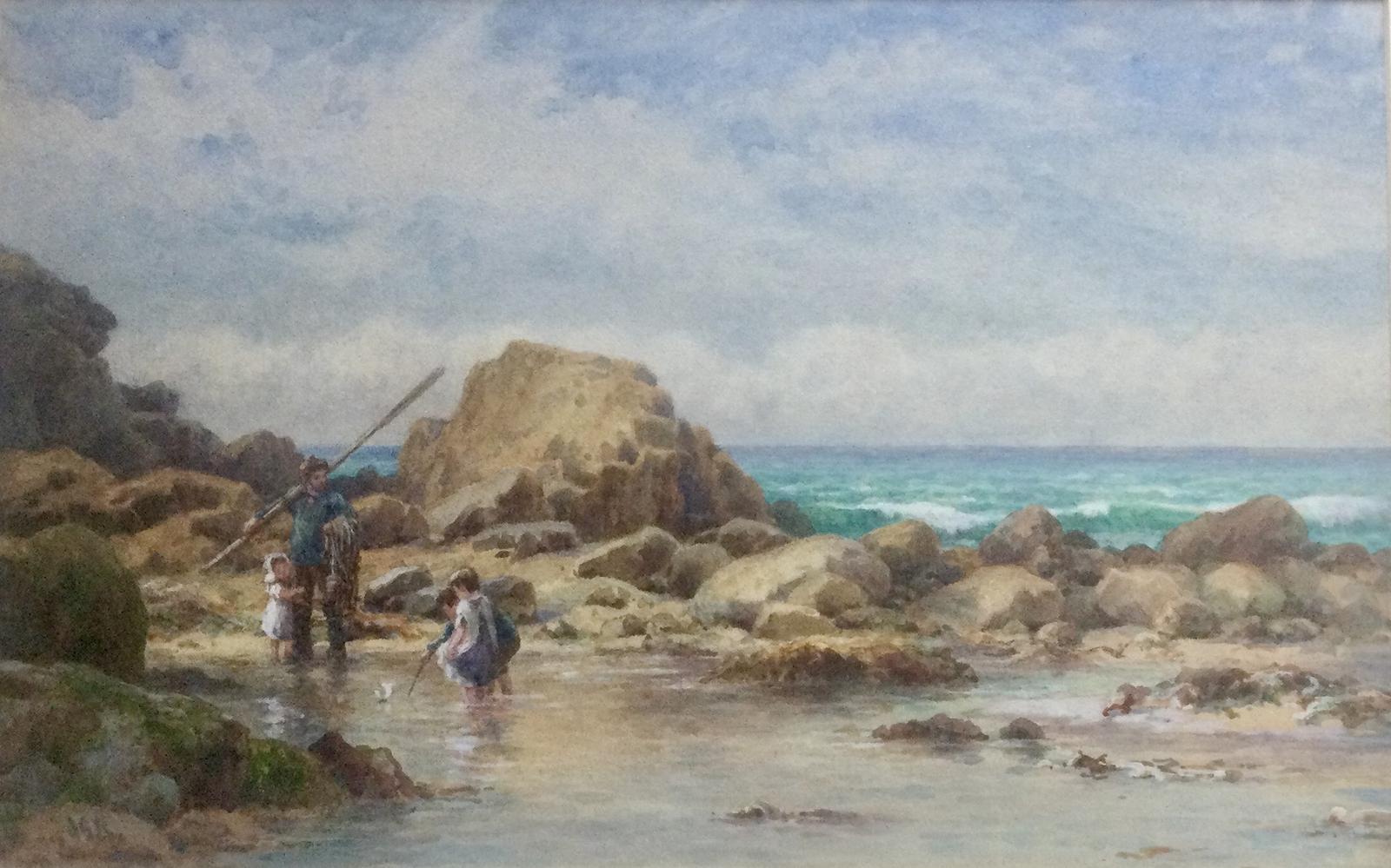James George Bingley Watercolour ‘Fisherman with Children Playing at the Seashore’ (1 of 3)