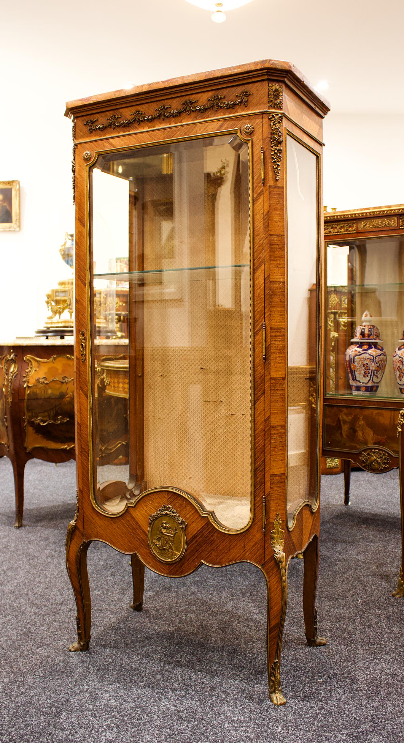 Stunning Antique French Kingwood Marble Top Vitrine Cabinet (1 of 7)
