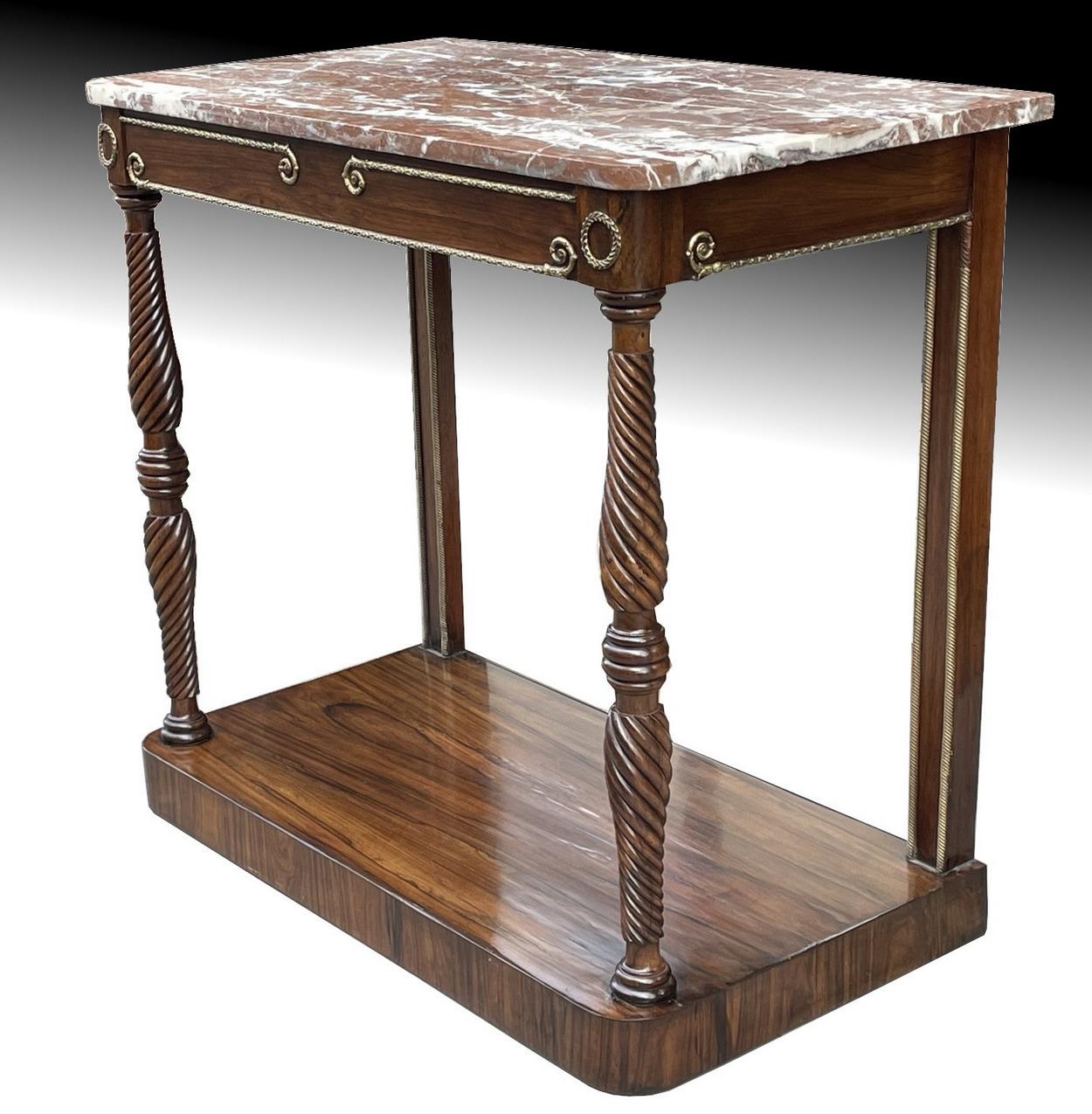 Antique French Regency Rosewood Marble Gilt Mounted French Console Pier Table (1 of 5)
