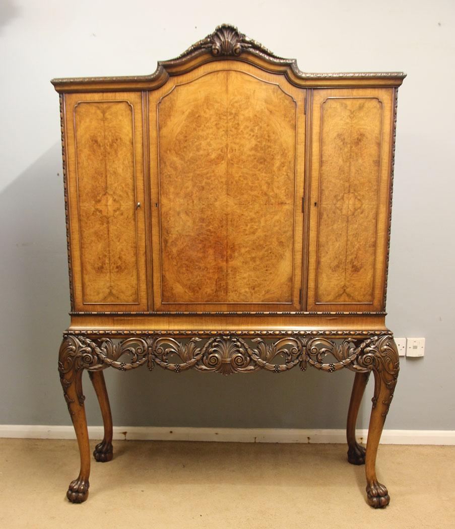 Antique Burr Walnut Three Door Cocktail Drinks Side Cabinet (1 of 21)