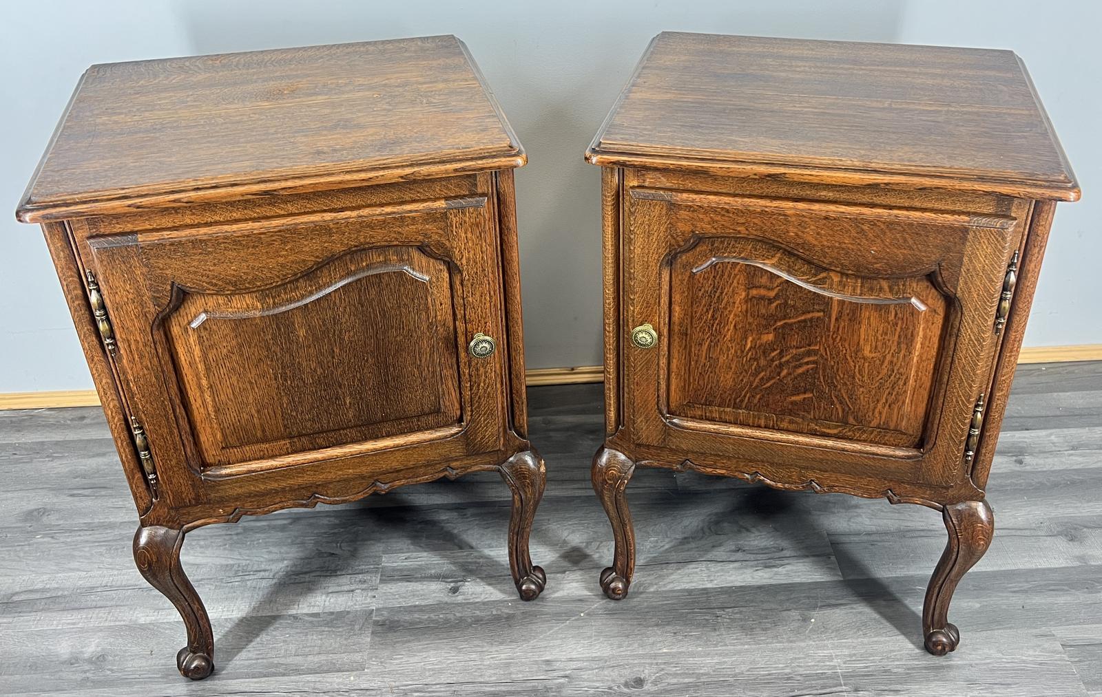 Pair of  Bedside Tables Vintage French Style Nightstands Oak Cabinets (1 of 13)