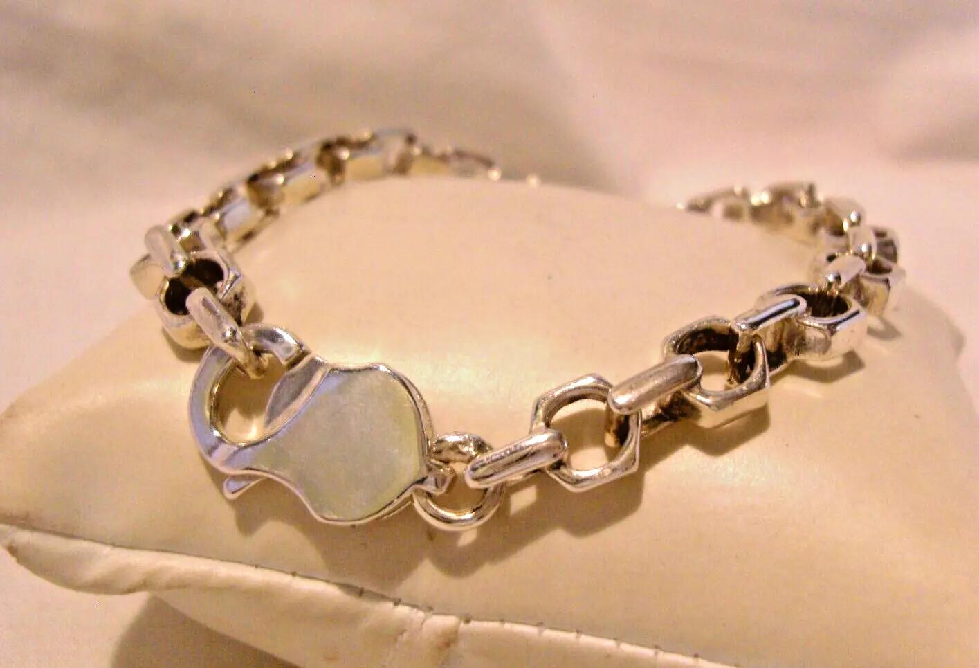 Bracelet Silver Large Hexagon Bolt Link Fully Hallmarked 9"L Heavy 35.5g (1 of 15)