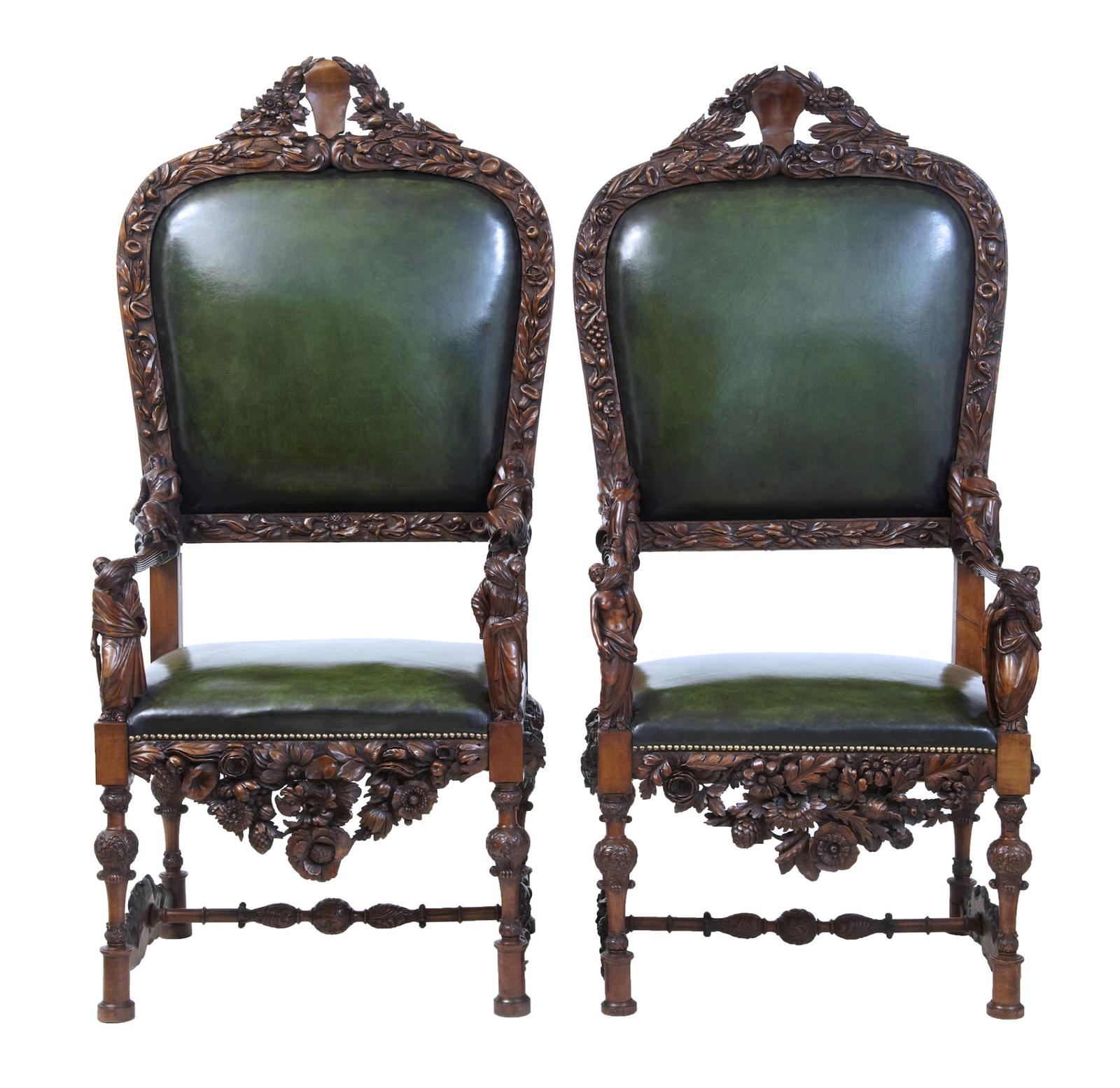 Impressive Pair of 19th Century Carved Walnut Florentine Renaissance Armchairs (1 of 13)