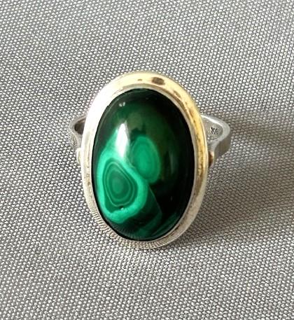 Mid Century Modernist Silver & Malachite Ring (1 of 4)