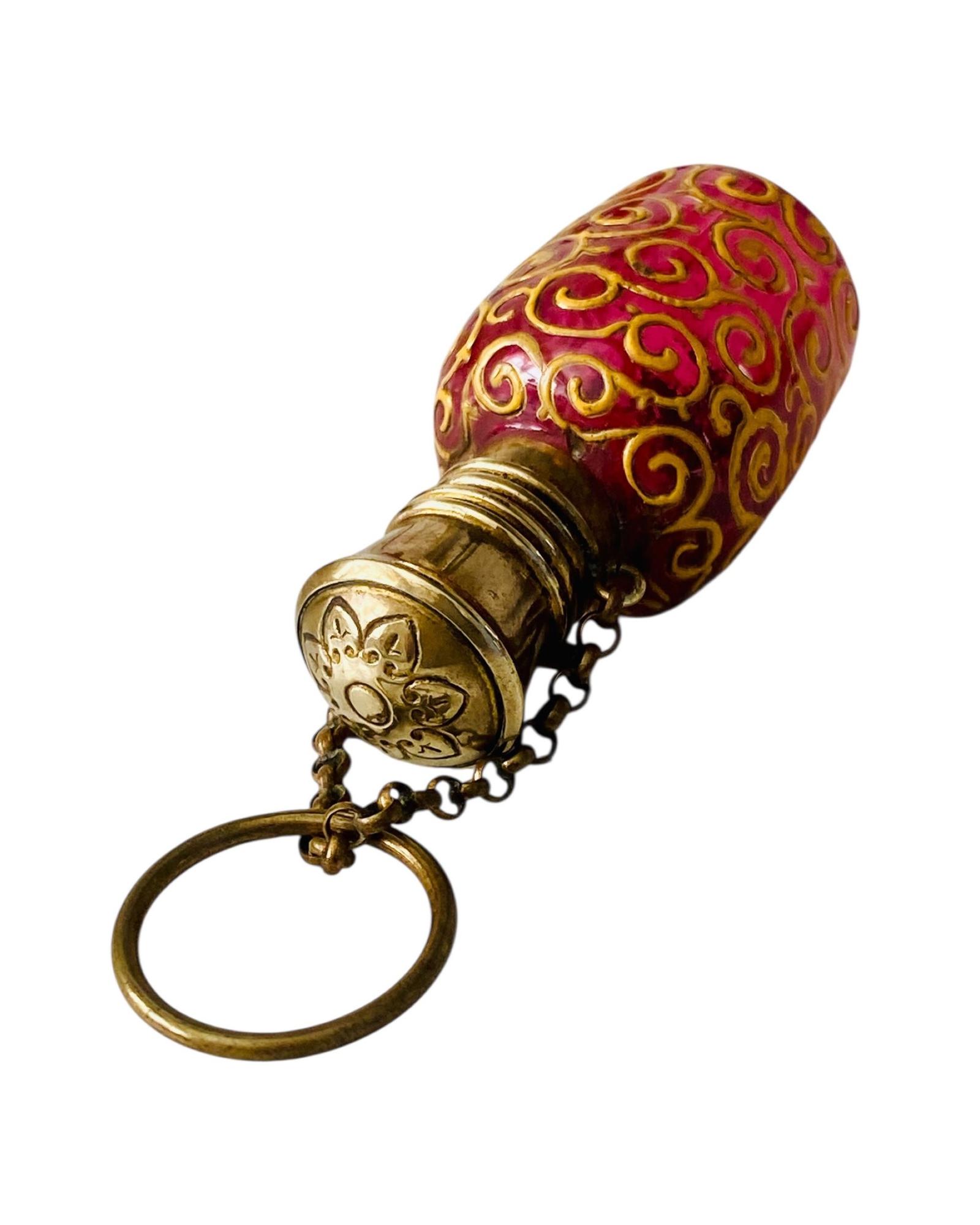 Antique Moser Chatelaine Perfume Scent Bottle Enamel & Gilt Cranberry Glass Circa 1880 (1 of 10)