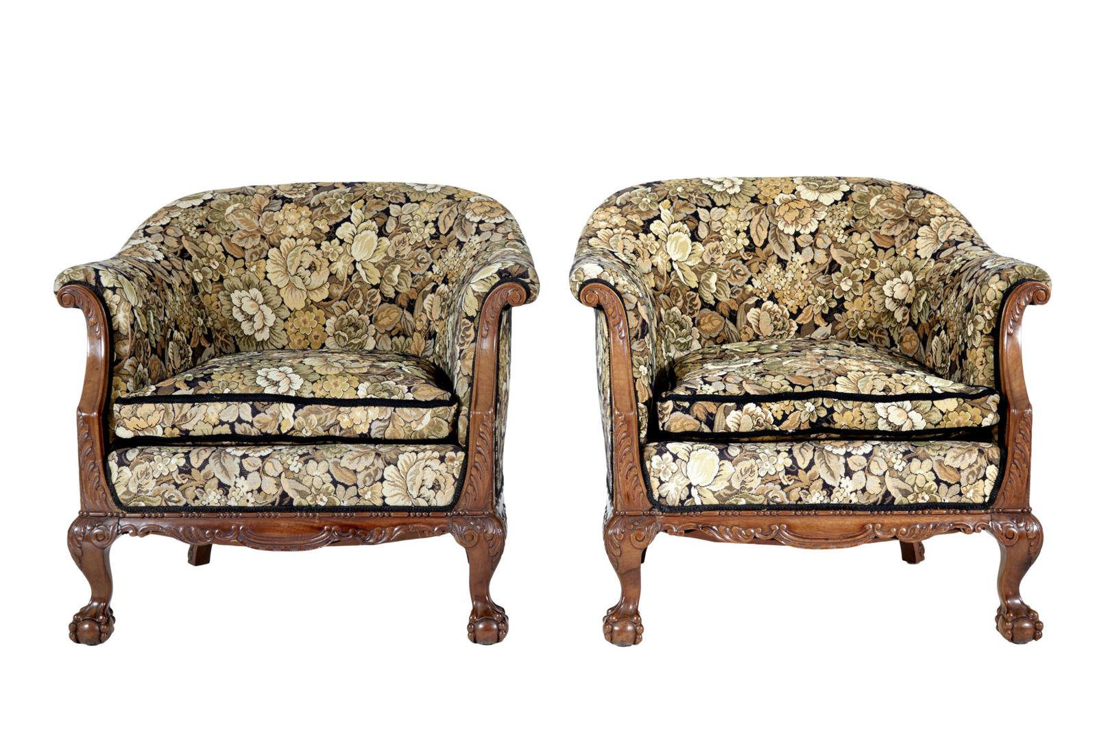 Pair of Early 20th Century Carved Walnut Armchairs (1 of 7)