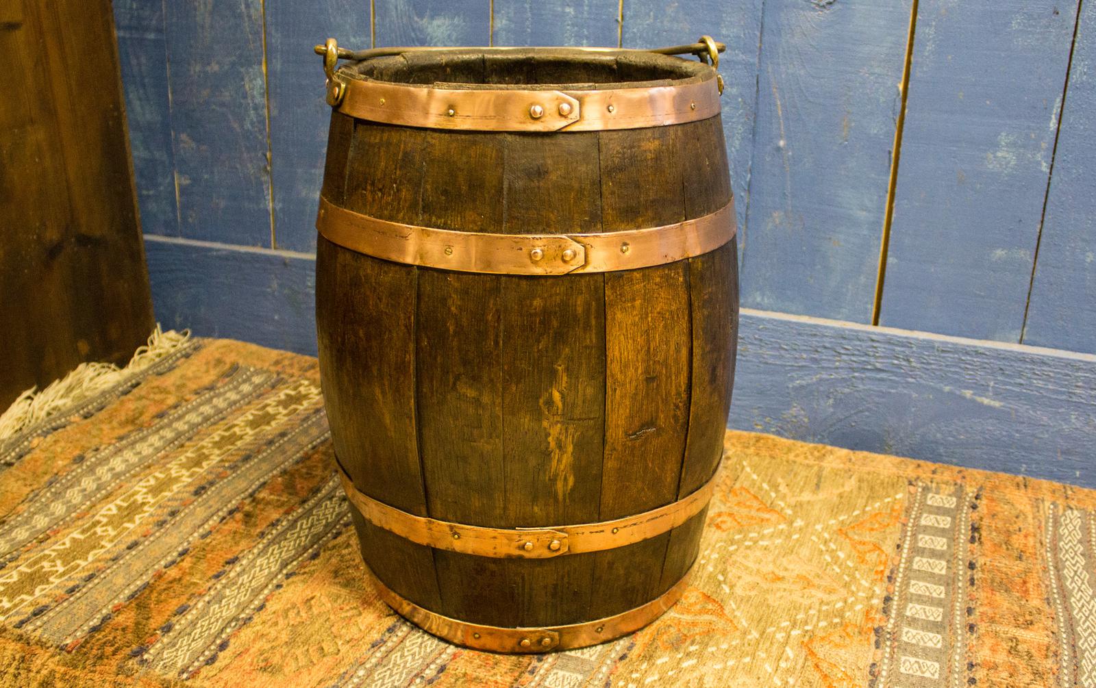 Victorian Oak Bucket - Brass Banded with Carrying Handle (1 of 8)