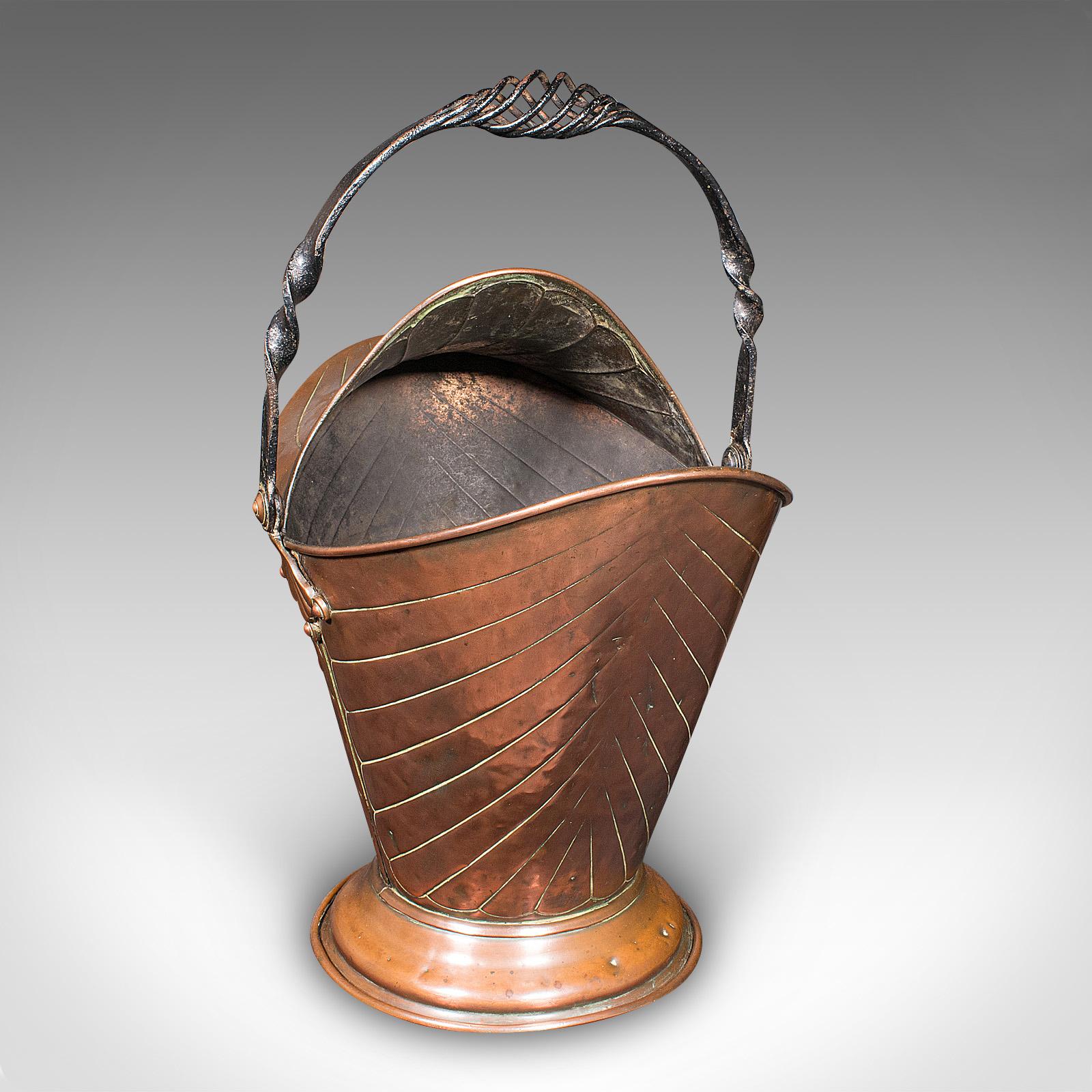 Antique Coal Scuttle, English, Copper, Fireside Basket - Art Nouveau, Victorian (1 of 10)