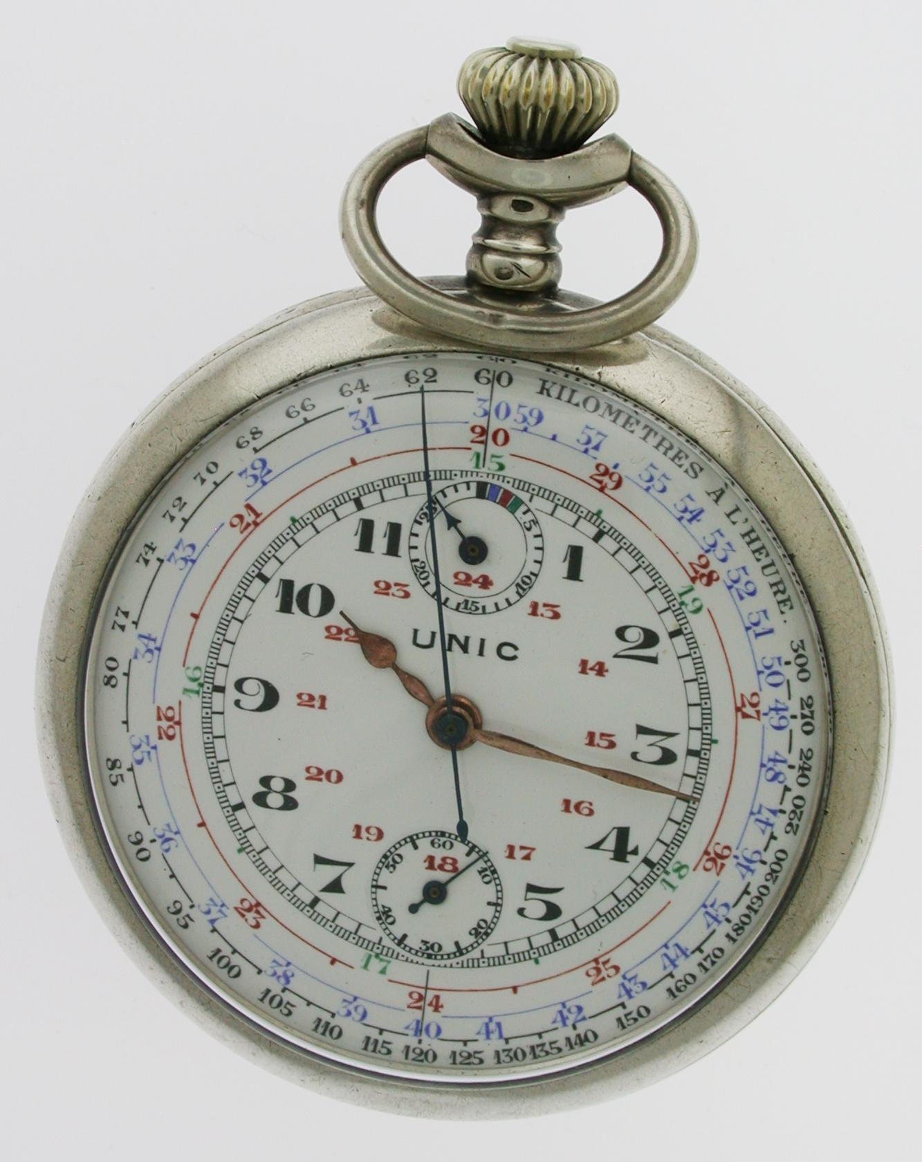 Pocket Watch Rare Unic Silver 0.800 Four Colour Chronograph (1 of 9) Pocket Watch Rare Unic Silver 0.800 Four Colour Chronograph (1 of 9)
