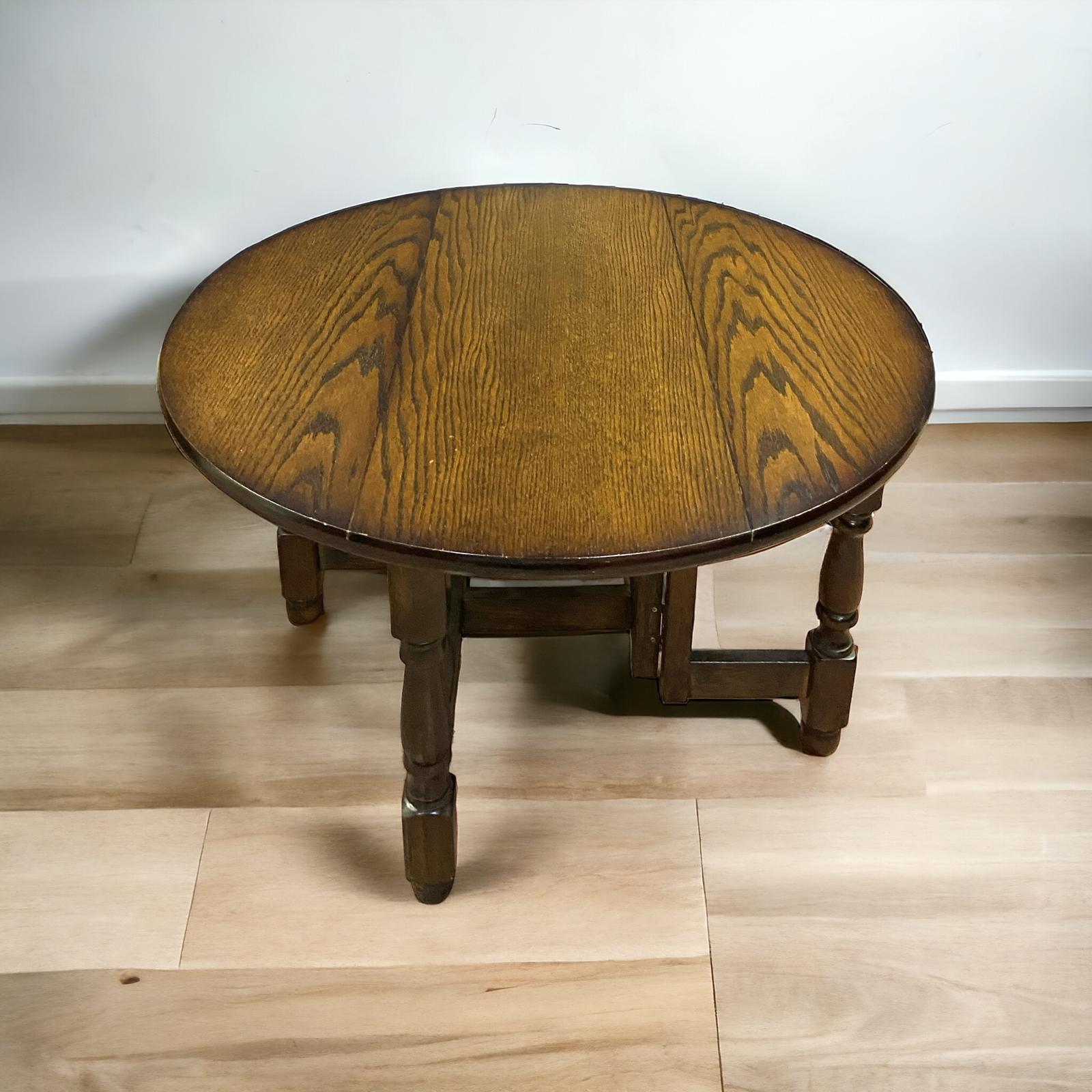 Vintage Small Drop Leaf Occasional Table / Solid Oak / Dark Oak Colour / Dated 1970s (1 of 8)