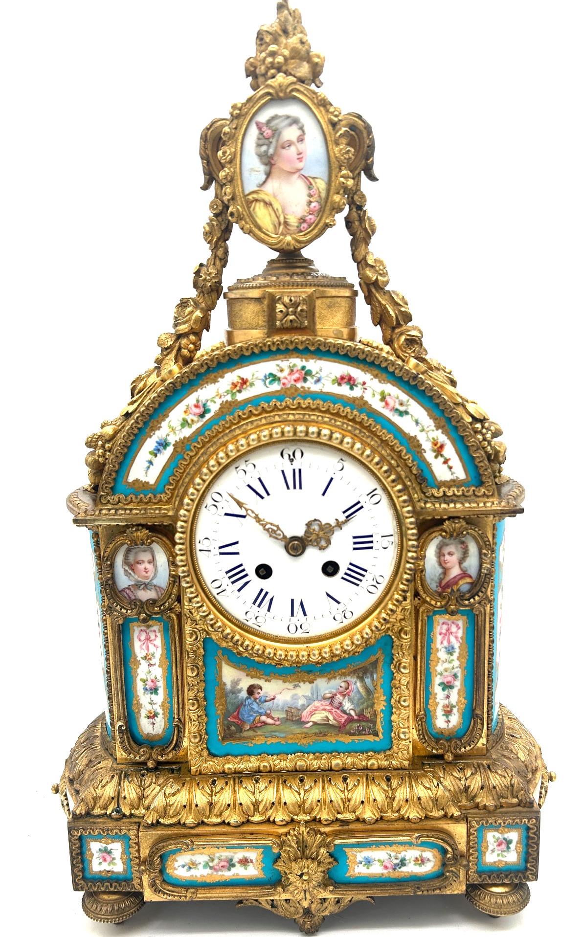 Stunning French Victorian Sevres Ormolu 8 Day Mantel Clock – CA 1850 (1 of 17)