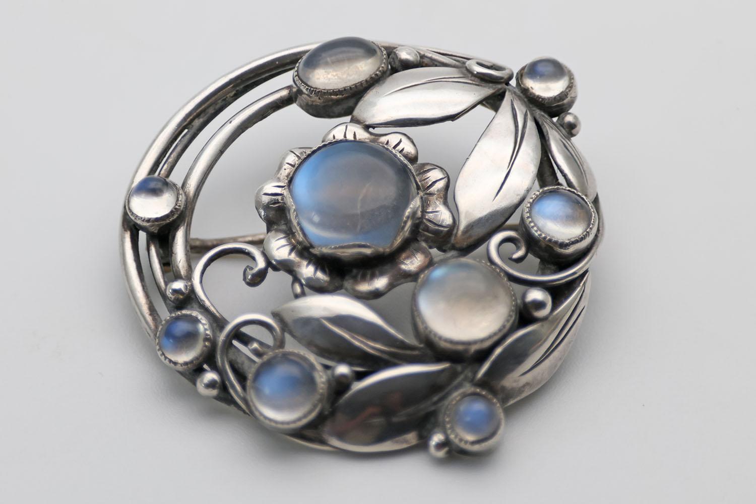 Arts and Crafts Silver Moonstone Floral Brooch (1 of 4) Arts and Crafts Silver Moonstone Floral Brooch (1 of 4)