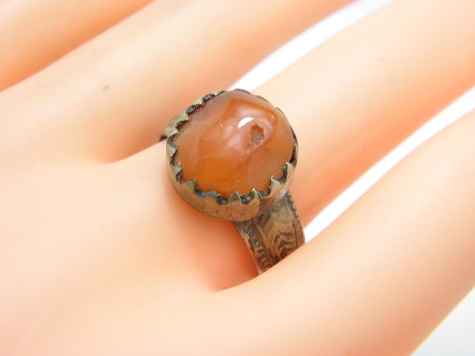 Ancient Silver Gilt Carnelian Roman Signet Ring Band Size S (US Size 8.25) 4th Century (1 of 13)