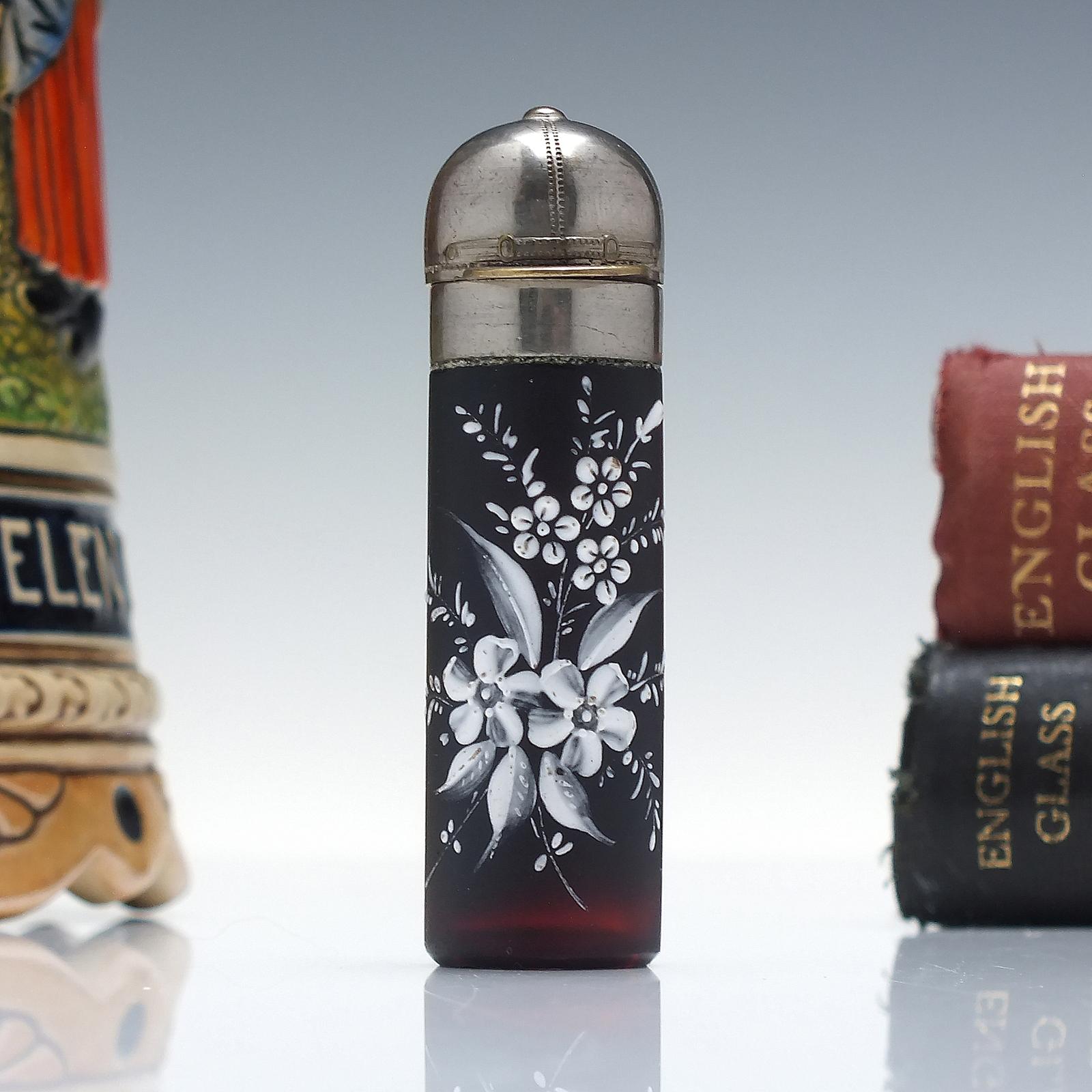 Victorian Cranberry Enamelled Glass Perfume Bottle c.1880 (1 of 3) Victorian Cranberry Enamelled Glass Perfume Bottle c.1880 (1 of 3)