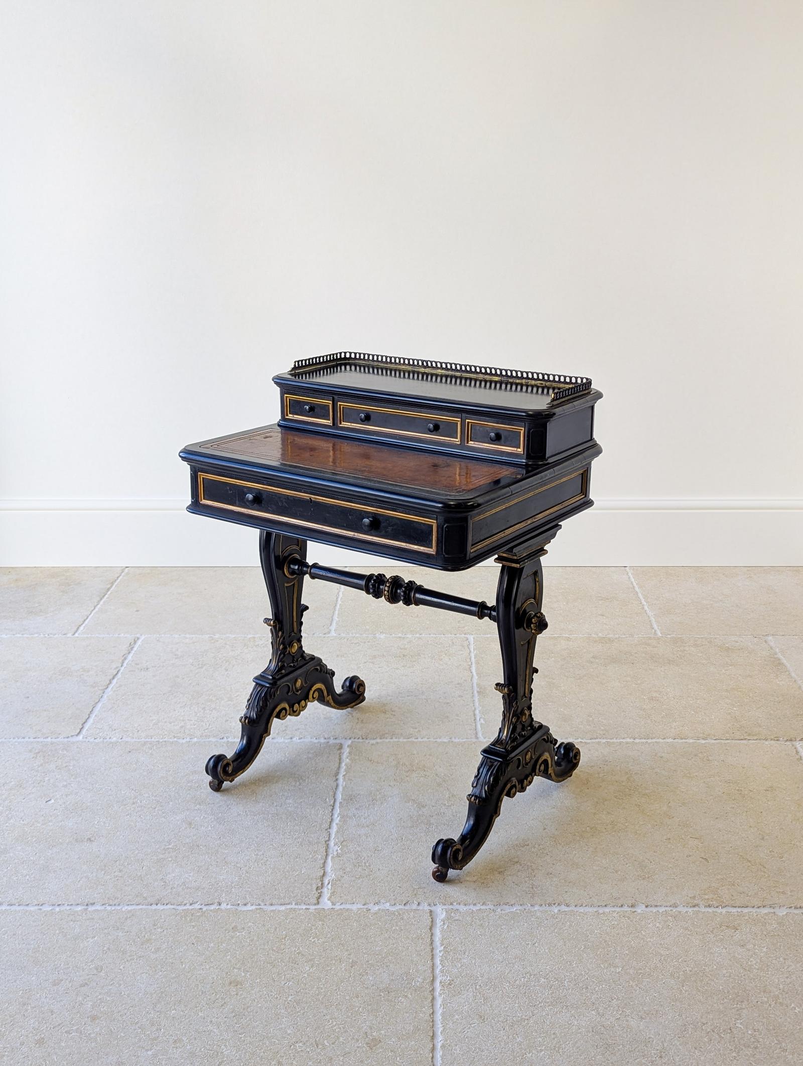 Antique Victorian Ebonised Bonheur du Jour Writing Table c.1870 (1 of 16)