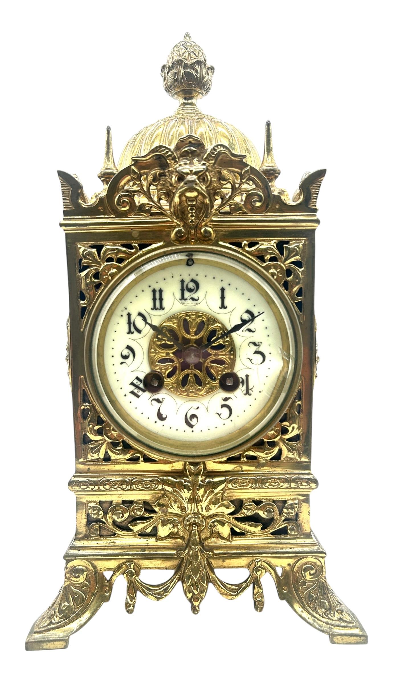 Antique French Brass Cubed Mantel Clock Dome Top 8-day Gong Striking Serviced) (1 of 13) Antique French Brass Cubed Mantel Clock Dome Top 8-day Gong Striking Serviced) (1 of 13)