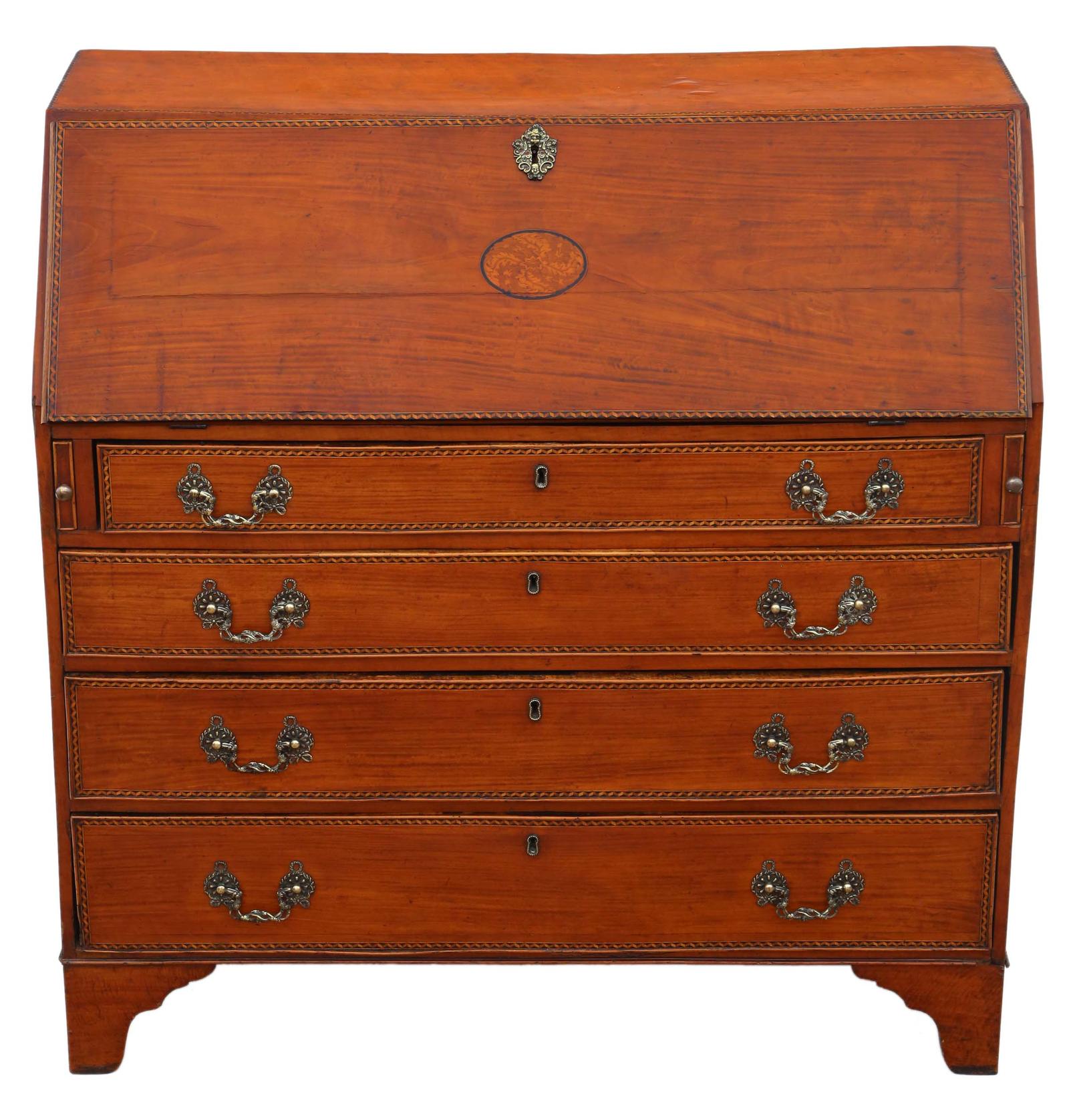 Antique Georgian 18th Century Satin Walnut Bureau Desk Writing Table – Elegant Classic Furniture (1 of 6)