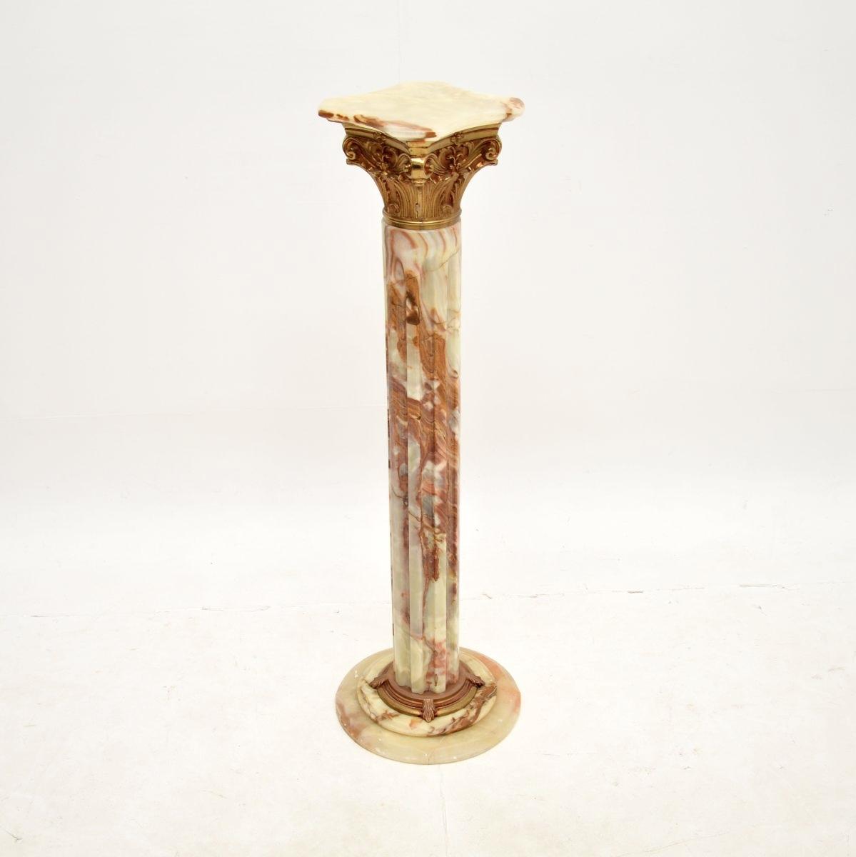 Onyx & Gilt Metal Corinthian Column Pedestal (1 of 8)