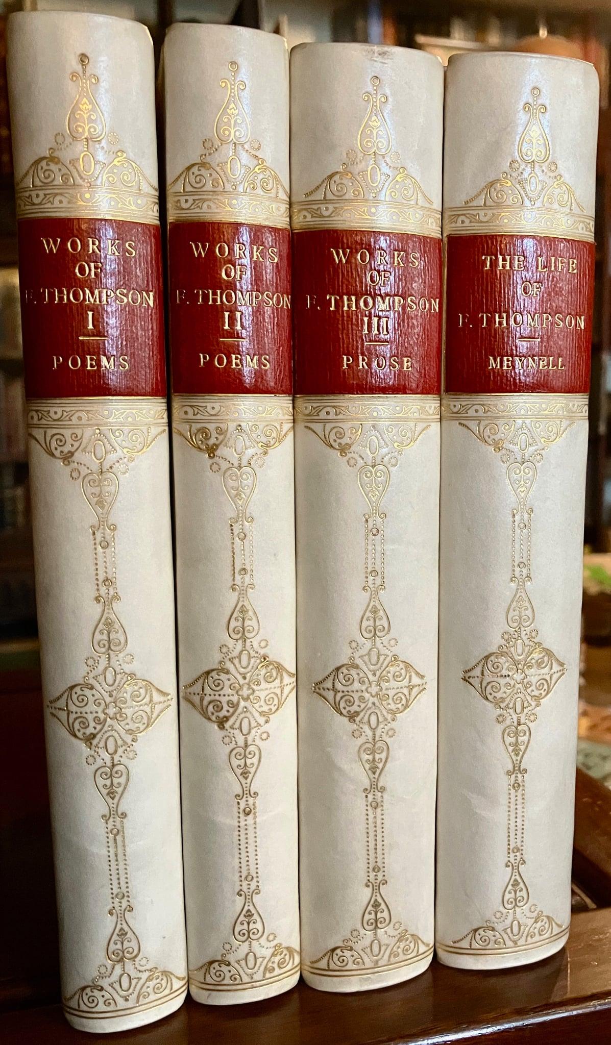 1913 The Poems Prose & Life of Francis Thompson 4 x Fine Gilt Vellum Bindings (1 of 5)