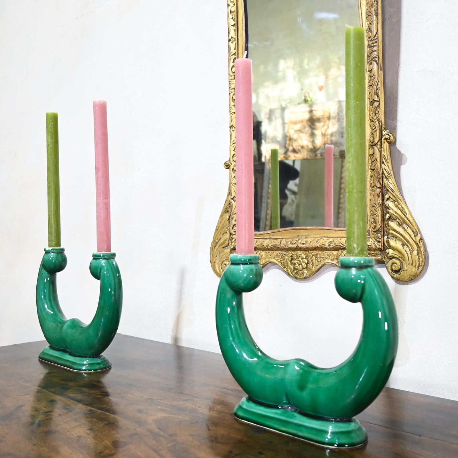 Pair of French  Green Candlesticks - Vallauris (1 of 13)