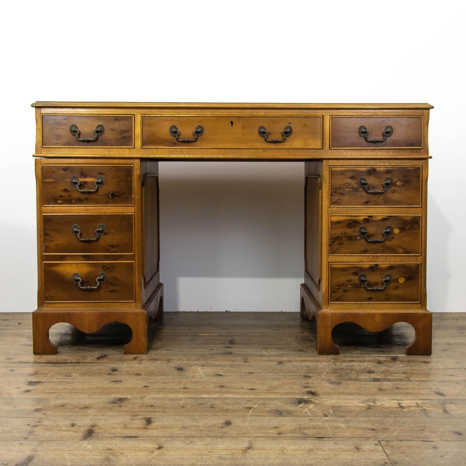 Vintage Yew Wood Pedestal Desk (1 of 14) Vintage Yew Wood Pedestal Desk (1 of 14)