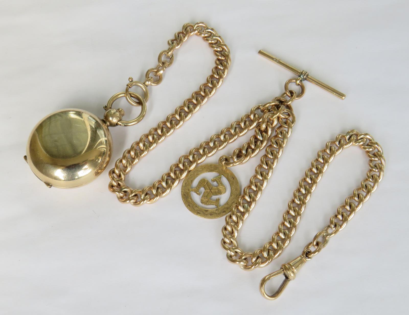 Antique 18ct Rolled Rose Gold Double Watch Chain  & Sovereign Holder (1 of 4)