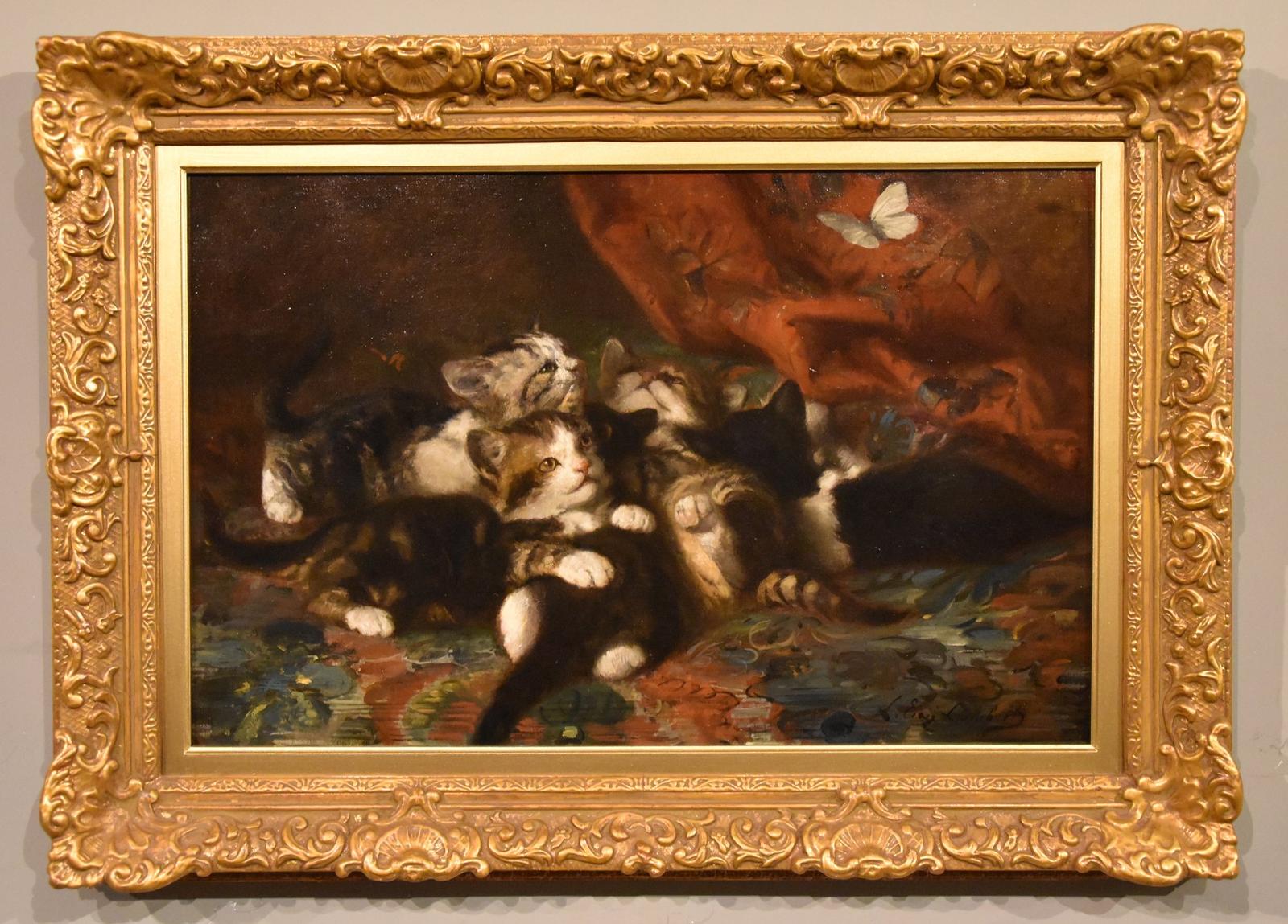 Oil Painting by Louis Eugene Lambert - Kittens Chasing Butterfly (1 of 6)