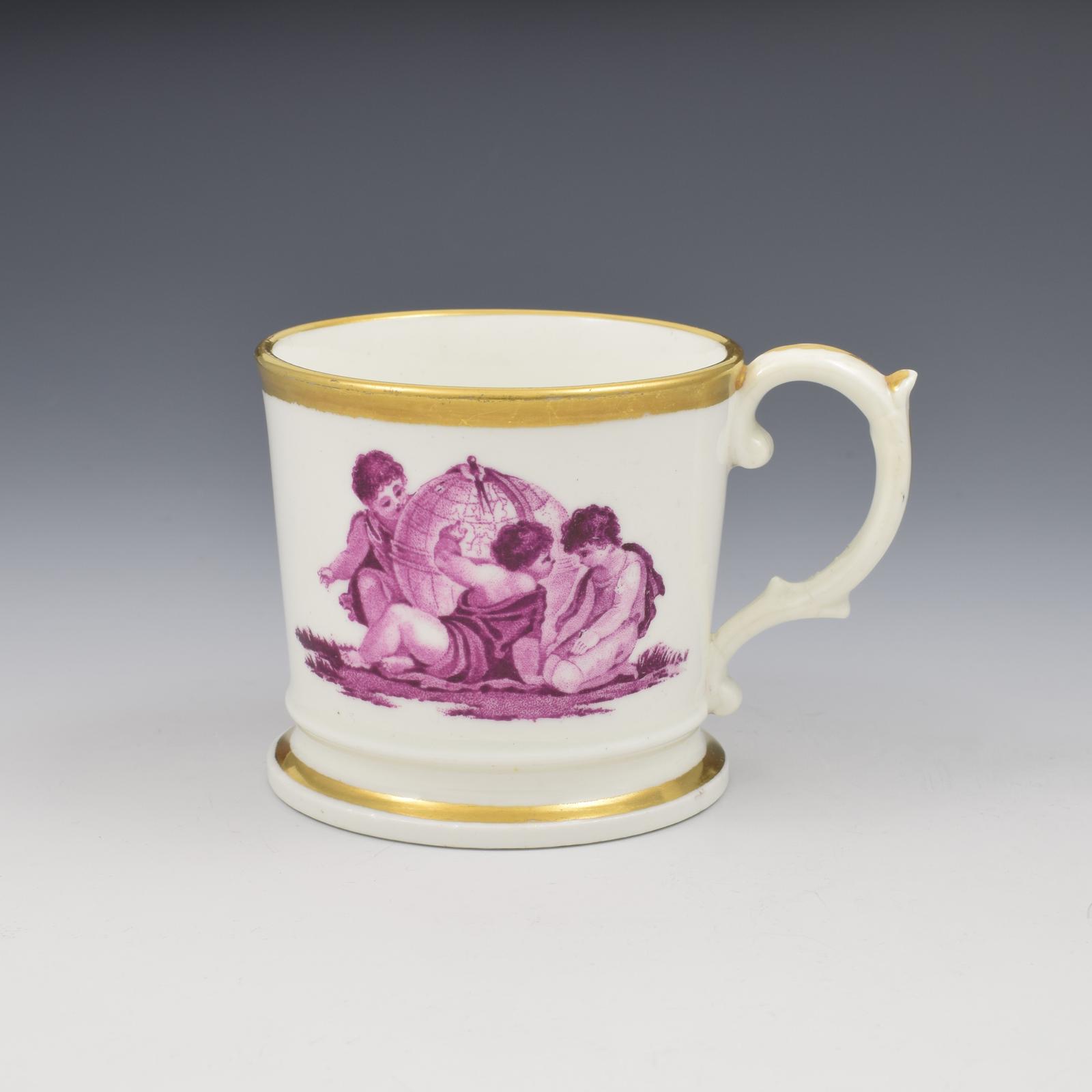Small Early 19th Century Child's Porcelain Puce Bat Printed Mug c.1830 (1 of 8)