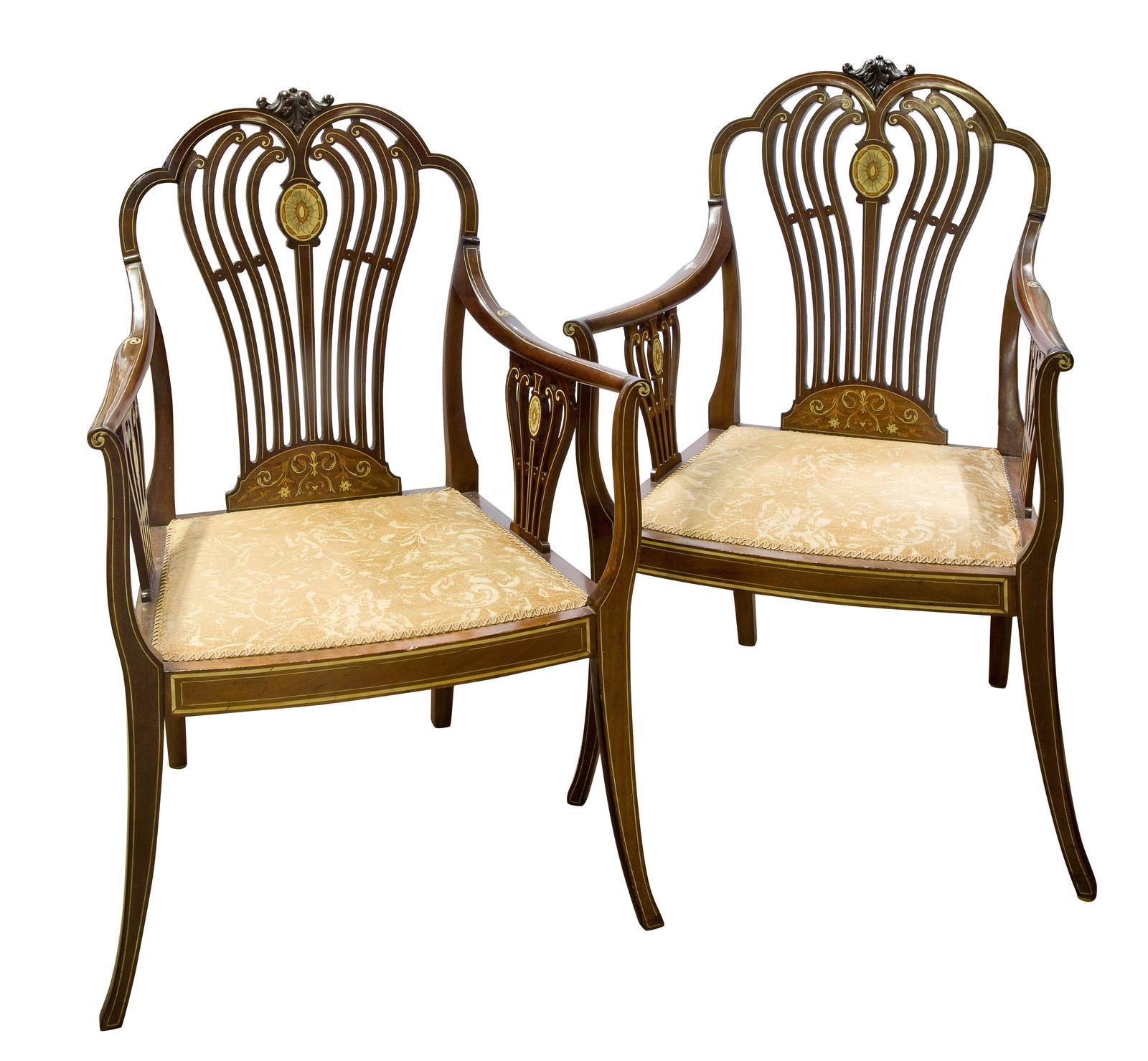 Pair of Inlaid Mahogany Salon Chairs (1 of 8) Pair of Inlaid Mahogany Salon Chairs (1 of 8)