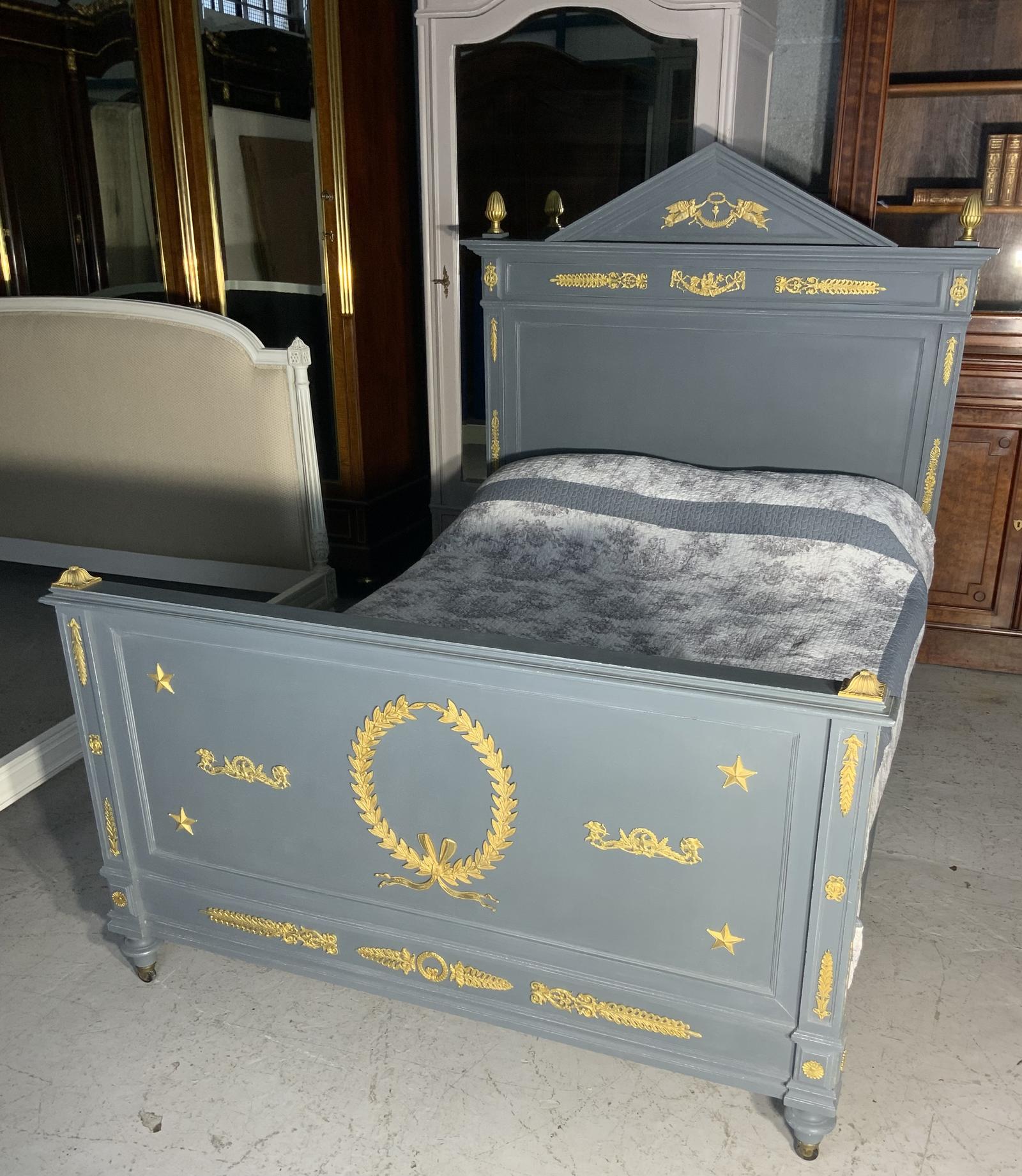 French Painted Double Bed With Brass Embellishments (1 of 10)