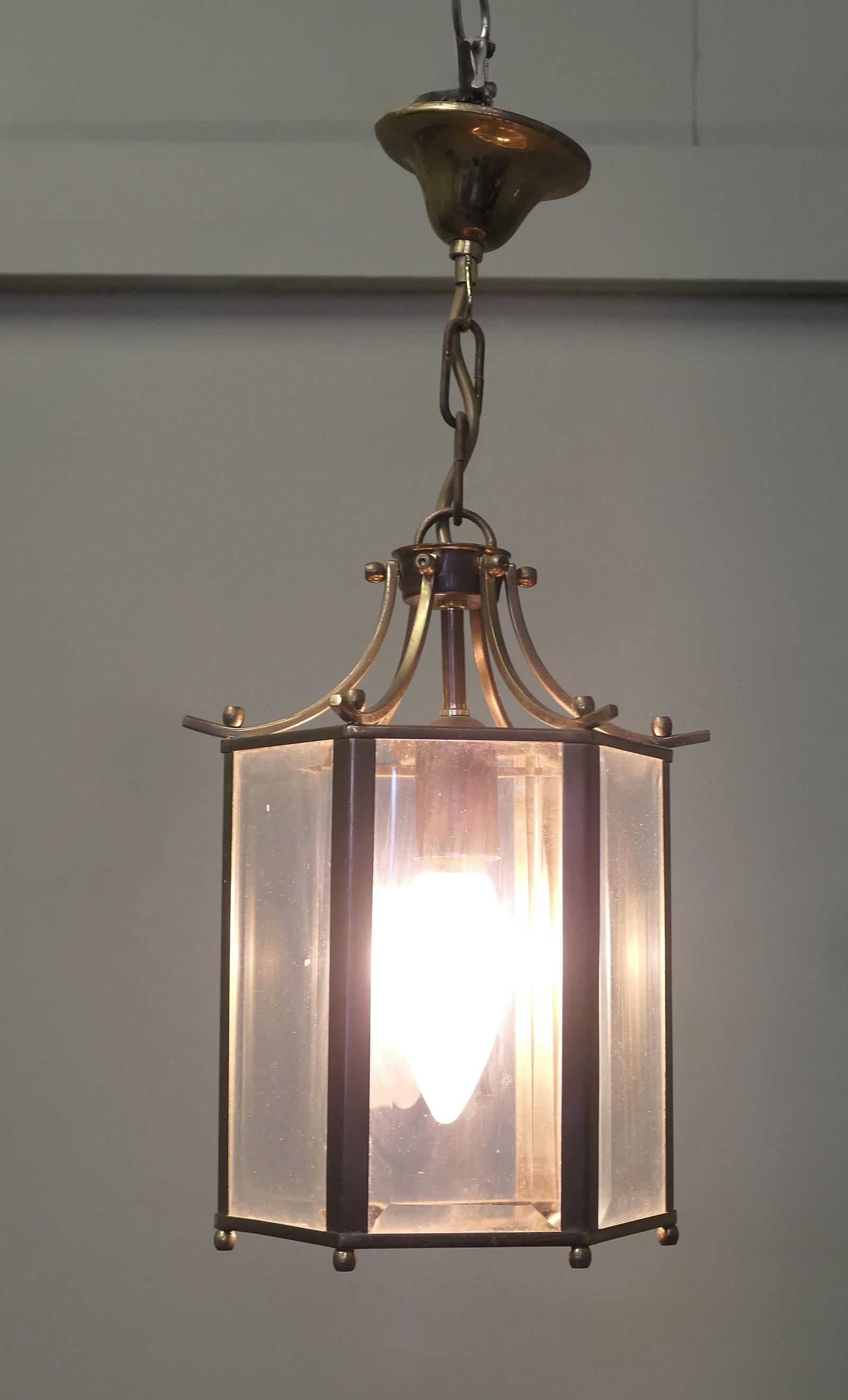 French Brass & Glass Lantern, Hall Light (1 of 5) French Brass & Glass Lantern, Hall Light (1 of 5)