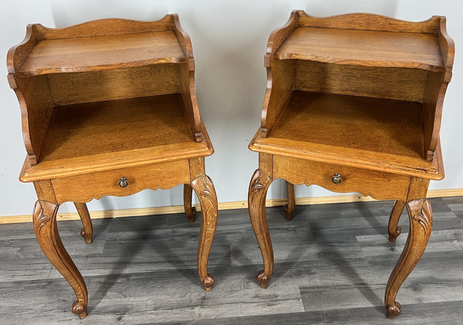 Pair of Bedside Tables Vintage French Oak Cabinets with Drawers (1 of 15)