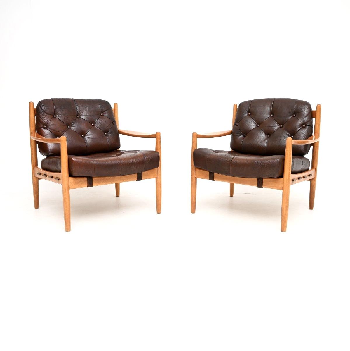 Pair of Swedish Vintage Leather and Birch Armchairs by Ingemar Thillmark for OPE (1 of 10) Pair of Swedish Vintage Leather and Birch Armchairs by Ingemar Thillmark for OPE (1 of 10)
