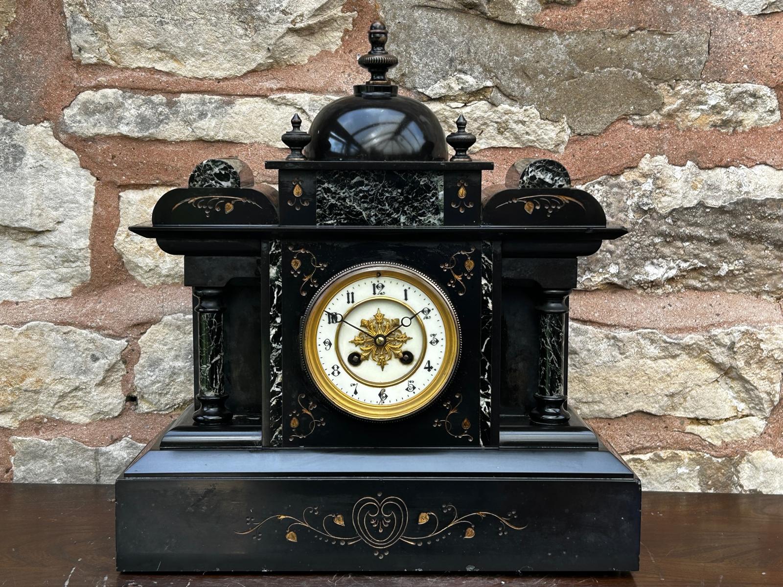 Gorgeous Architectural French Green Marble Inlaid Slate Clock – 8 Day Striking (1 of 10) Gorgeous Architectural French Green Marble Inlaid Slate Clock – 8 Day Striking (1 of 10)