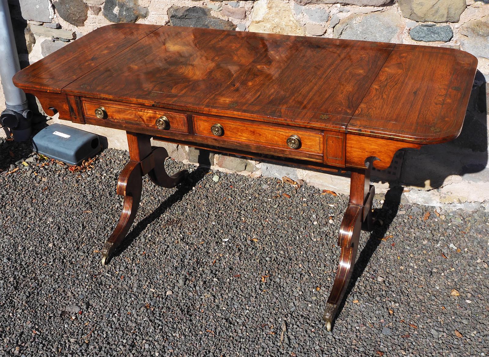 Regency Brass Inlaid Rosewood Sofa Table (1 of 12)
