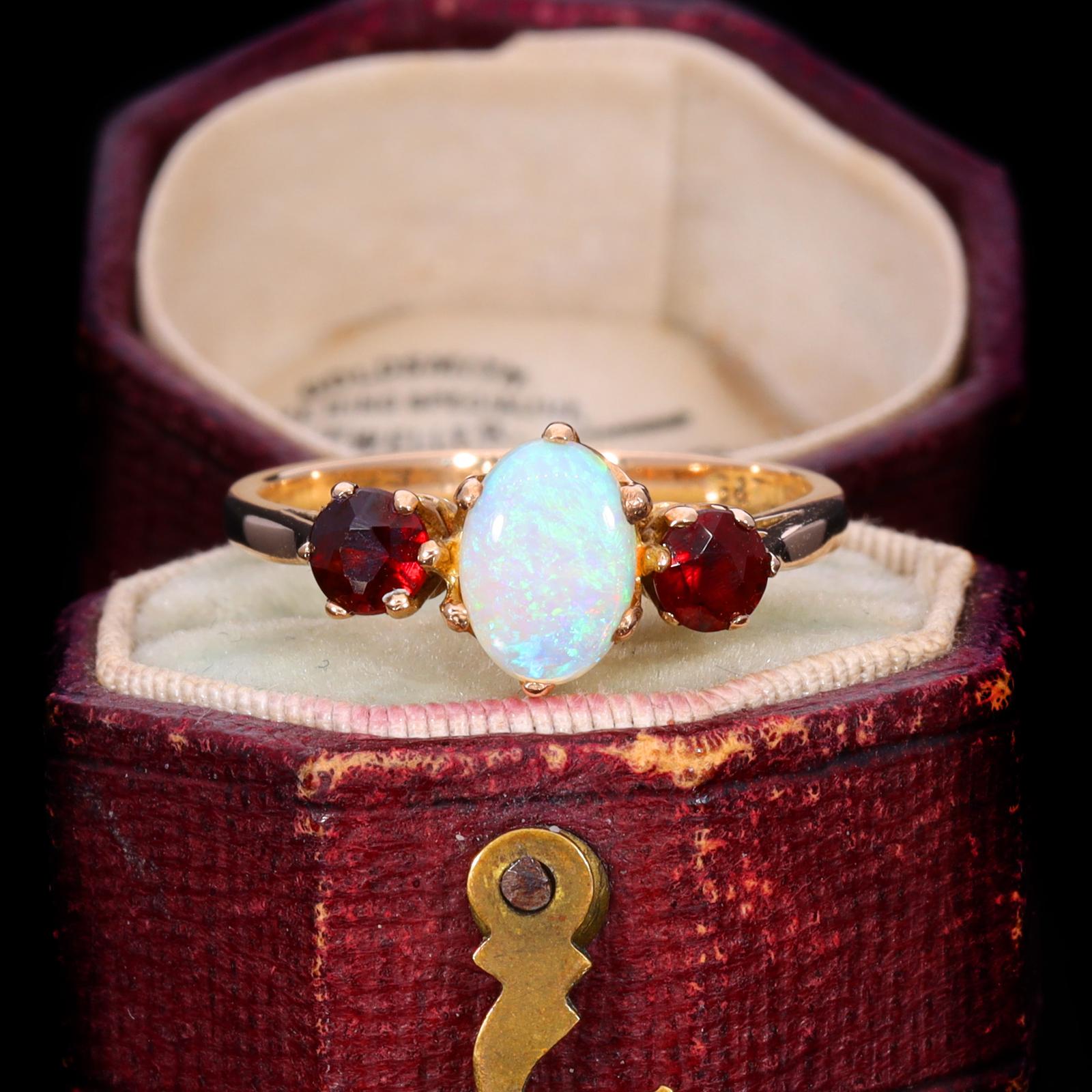 The Vintage 1982 Opal And Garnet 3 Stone Ring (1 of 8)